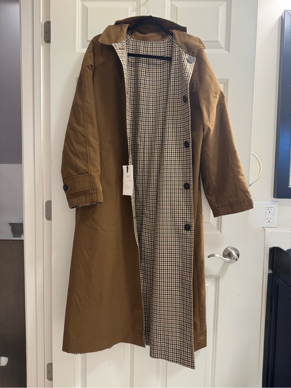 Zara Reversible Long Caramel Trench Coat - Picture 13 of 16